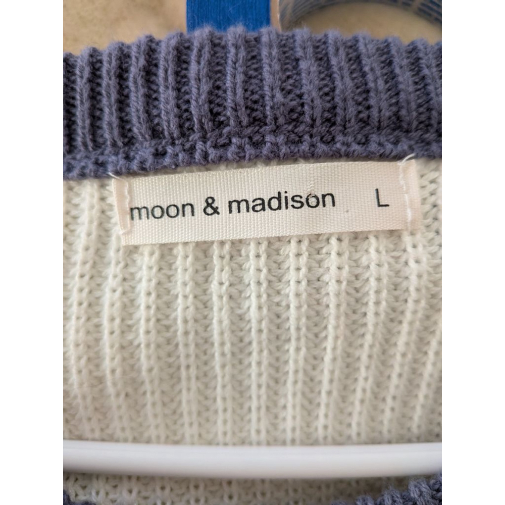 Women's Moon & Madison Colorblock Crew Neck Sweater L Blue White - Picture 6 of 7